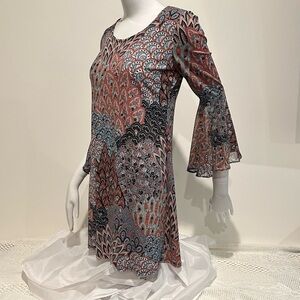 MSK Petite blue red paisley Dress with Bell Flowy Sleeves Size S